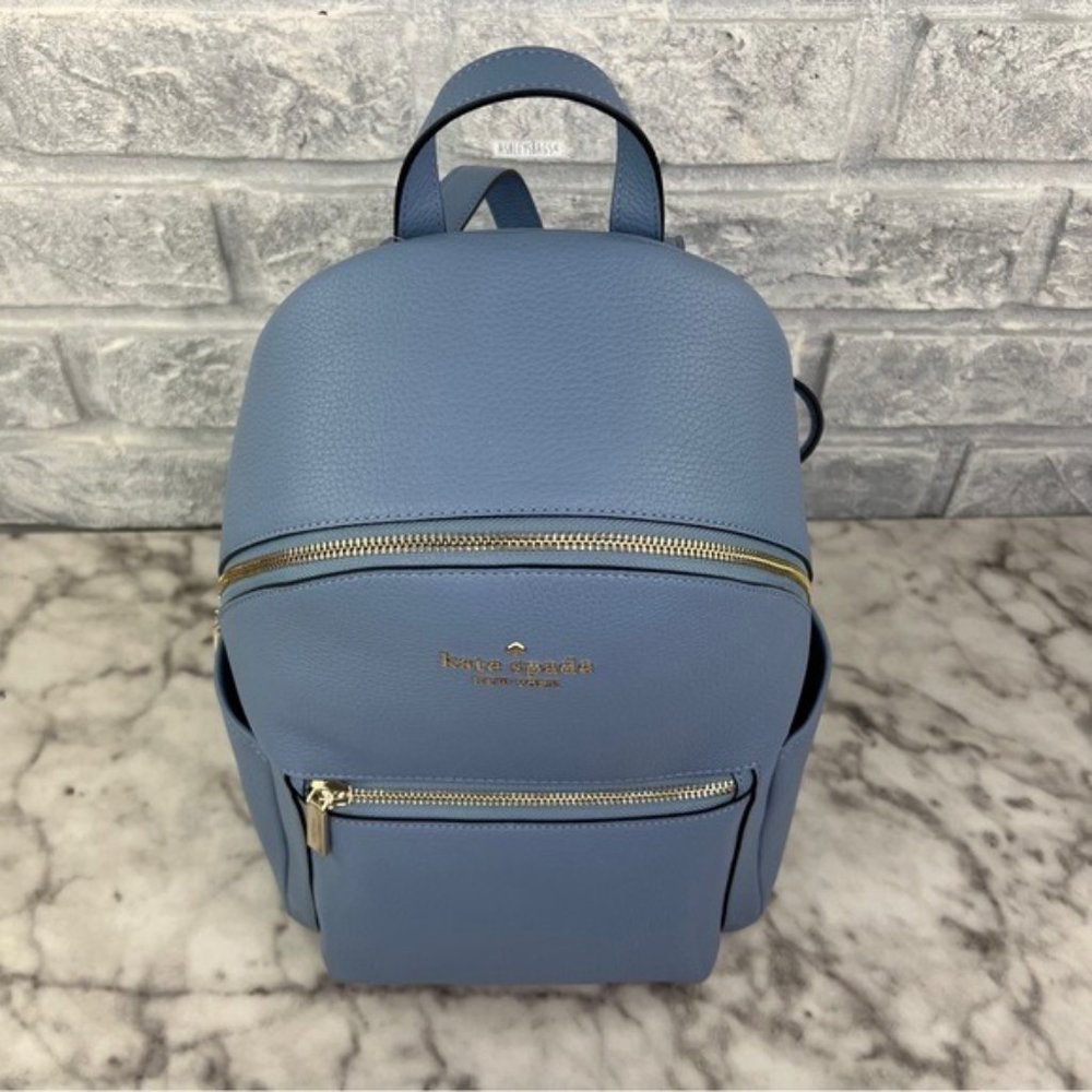 Kate Spade Leila Dome Backpack & Medium Compact Bifold Wallet In Dusty Blue - Picture 4 of 16